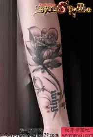 Skönhetsarm svart grå lotus tatuering mönster