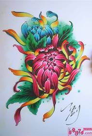 彩色的傳統菊花紋身手稿圖片