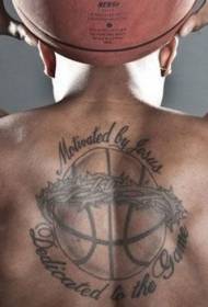 Rygg svart vintre og bokstavminnes tatoveringsmønster for basketball