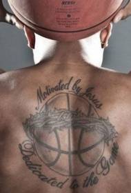 Modello di tatuaggio di basket commemorativo con lettere e lettere nere sul retro