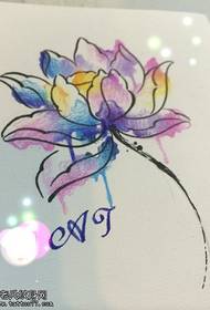 Rangi Splash wino watercolor lotus tattoo muundo wa maandishi