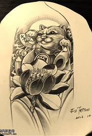 Lucky cat lotus tatuatu manoscrittu
