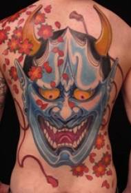 Boy painted on abstract back line plant flowers and prajna tattoo pictures