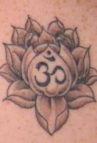 Achter zwart grijze lotus met karakter tattoo patroon