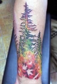 Apstraktna linija biljnog stabla i pejzaža krajolik tetovaža uzorak o prirodi