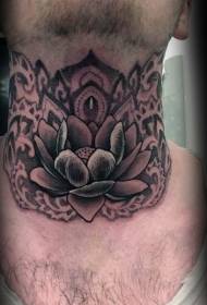 Male neck black prickly lotus tattoo pattern