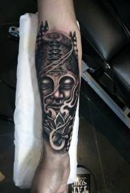 Braccio di colore misterioso, come il tatuaggio della statua del Buddha