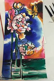 Dúch splancscáileáin lámhscríbhinne patrún tattoo peony