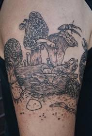 Écolier, bras, sur, noir, abstrait, ligne, plante, champignon, image tatouage