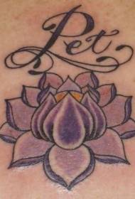 Mektup dövme deseni ile renkli lotus geri