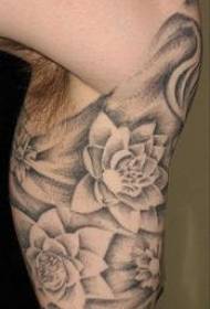 Большой черный серый лотос татуировки