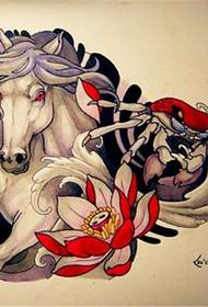 Kleurige unicorn lotus tattoo manuskriptfoto