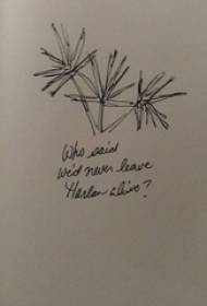 Creative black simple abstract lines English words and plant tattoo manuscript