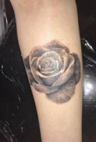 Braccio della ragazza sul punto grigio nero linea astratta spina bella pianta rosa tatuaggio immagine