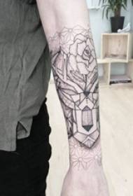 Boy's arm on black gray point tattoo geometric line plant flower tattoo picture