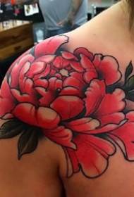 Krāsainu peoniju tetovējumu dizainu komplekts sievietēm