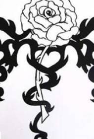 Crni biljni lonac vijenac ruža tetovaža jednostavna linija slika rukopisni materijal