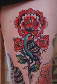 Peony: Vintage oldschool style peony tattoo corak 9 lembar