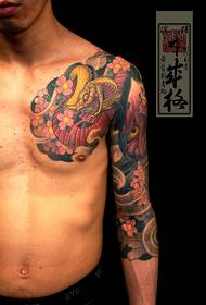 Japanese Huang Yan tattoo ua haujlwm txaus siab: ib nrab-ci nab nab tattoo duab