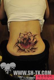 美麗的女性蓮花紋身圖案在女孩的腰上