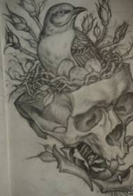 European and American bird's nest skull plant tattoo pattern manuscript