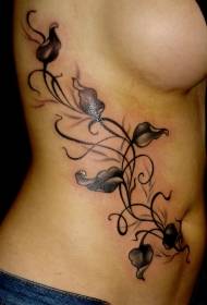 Side rib black ash vine tattoo pattern