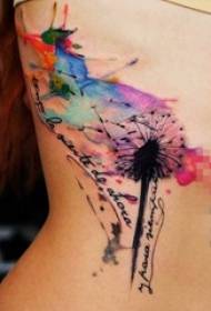 Struk djevojke na crnoj liniji akvarelno prskanje tinte maslačak tetovaža sliku