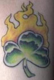 Yellow flame and clover tattoo pattern