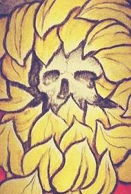 በቀለማት ያሸበረቀ የ chrysanthemum የራስ ቅል ንቅሳት ጽሑፍ