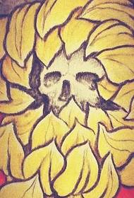 Manoscritto tatuaggio teschio di crisantemo colorato e splendido