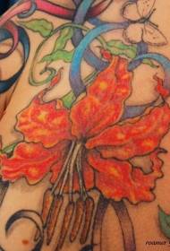 Ŝultra kolora orkideo kaj papilia tatuaje-ŝablono