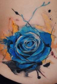 青いバラ水彩風タトゥーパターン