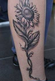 Ben svart grå solros tatuering mönster