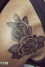 Back black gray rose tattoo pattern