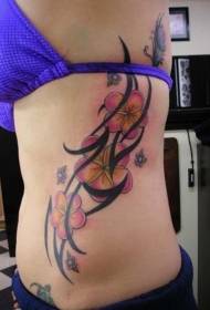 Female Waist Side Color Hawaiian Flower Tattoo Picture