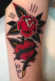 Červená stará škola styl růže květ tetování ilustrace