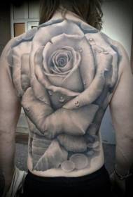 Целосна назад сива реалистична шема на тетоважи со роза