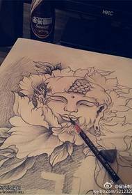 Peony Buddha tatuaggio disegno a tratteggio