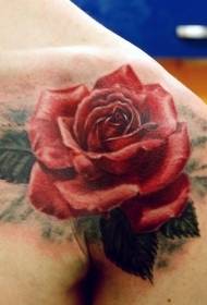 Colore di spalla realista di mudellu di tatuate di rosa rossa