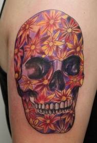 Modello di tatuaggio teschio color spalla modello fiore