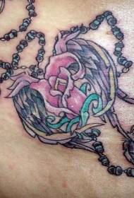 Shoulder color flowers and wings tattoo pattern