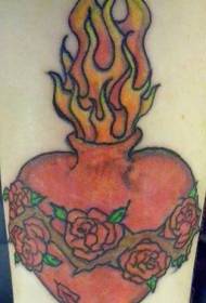Modello di tatuatu di rose in forma di cori di fiamma
