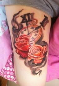Wzór tatuażu z ładnym różowym zegarkiem kieszonkowym