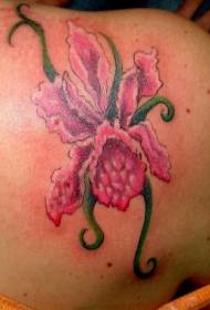 Schouder kleuren realistische orchidee tattoo patroon