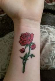 Girls' wrists painted watercolor art small fresh beautiful rose tattoo pictures