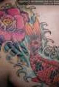 Kolore flè Azyatik ak modèl tatoo koi