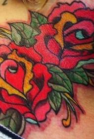 Modello di tatuaggio colorato rosa rossa brillante sul collo