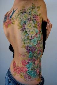 Baksiden av fantastiske fargerike blomster tatoveringsmønster
