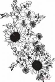 Schwaarz Sketch kreativ schéin an delikat kreativ Sonneblummen Tattoo Manuskript