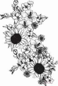 Manoscritto tatuaggio creativo bello e delicato creativo schizzo girasole nero